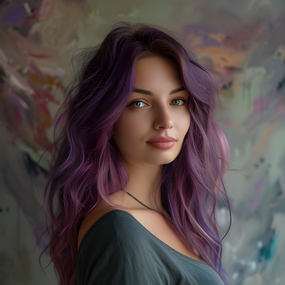 欧美紫色染发卷发美女写真图片